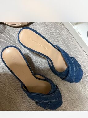 Veronica Beard Navy Denim Platform Slide Sandals